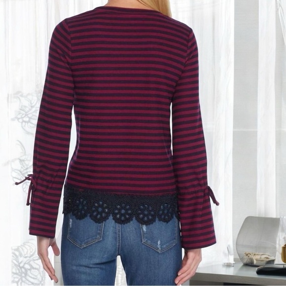 Crown & Ivy Navy Striped Lace Trimmed Pullover Top - Picture 6 of 10